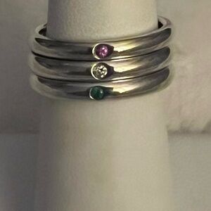 Tiffany & Co stackable Peritti Sterling Silver rings Ruby, Diamond,Emerald
